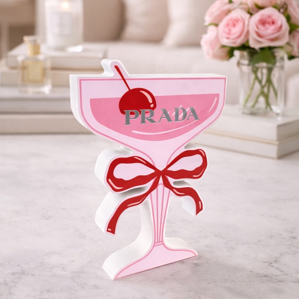 PRADA WOODEN PINK  COCKTAIL CHERRY PRADA BOW WOOD DECOR